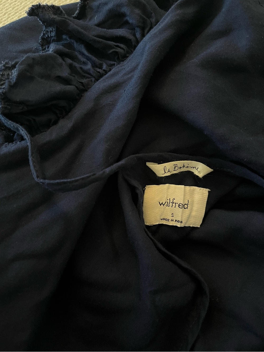 Wilfred La Boheme Navy Tiered Mini Dress with Keyhole Tie - Picture 3 of 10
